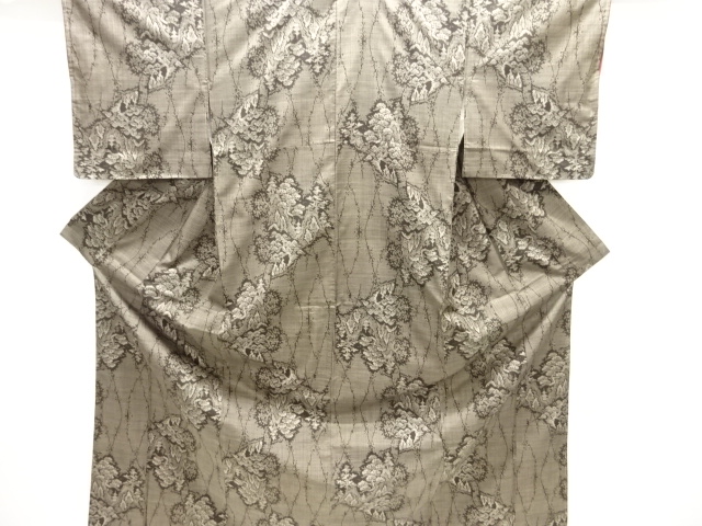 JAPANESE KIMONO / SILK / DORO OSHIMA TSUMUGI / WOVEN SCENERY OF TEMPLE TOWERS